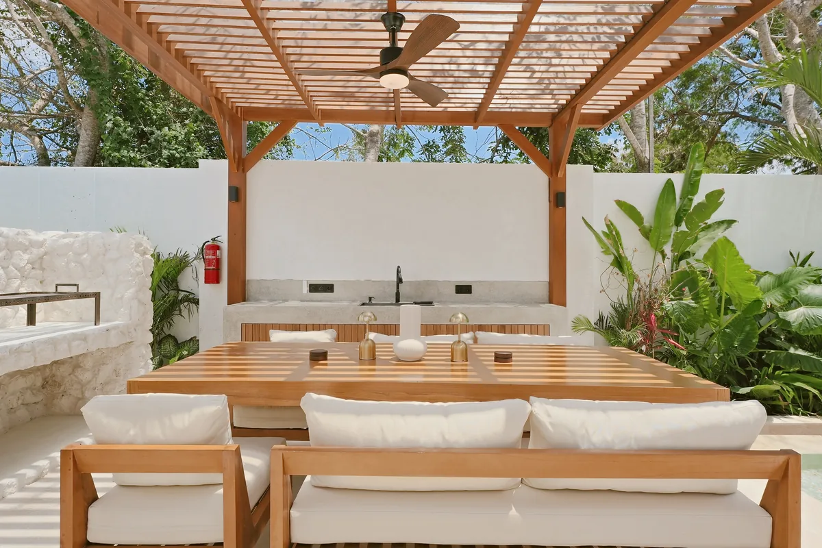 The BBQ pavilion · Outdoor lounge seating